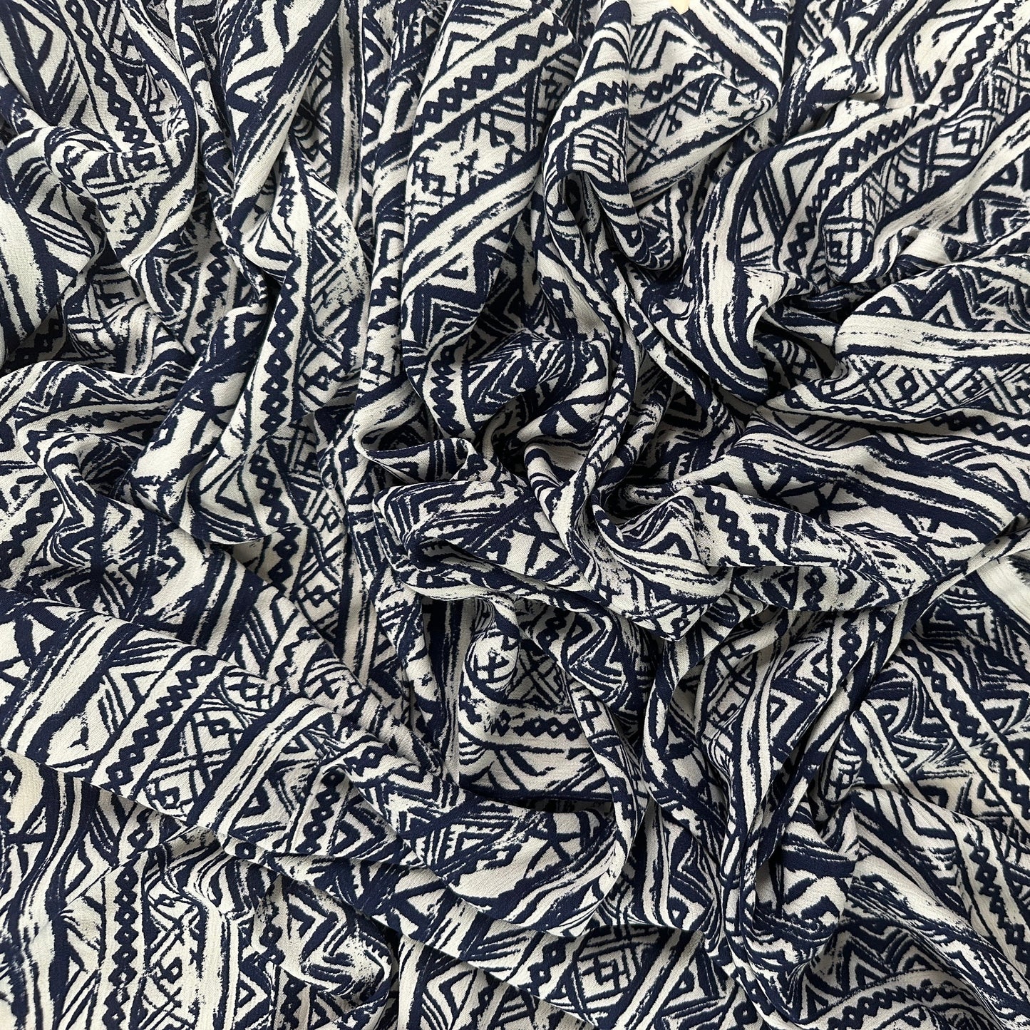 White & Navy Batik - Viscose Rayon Crepon