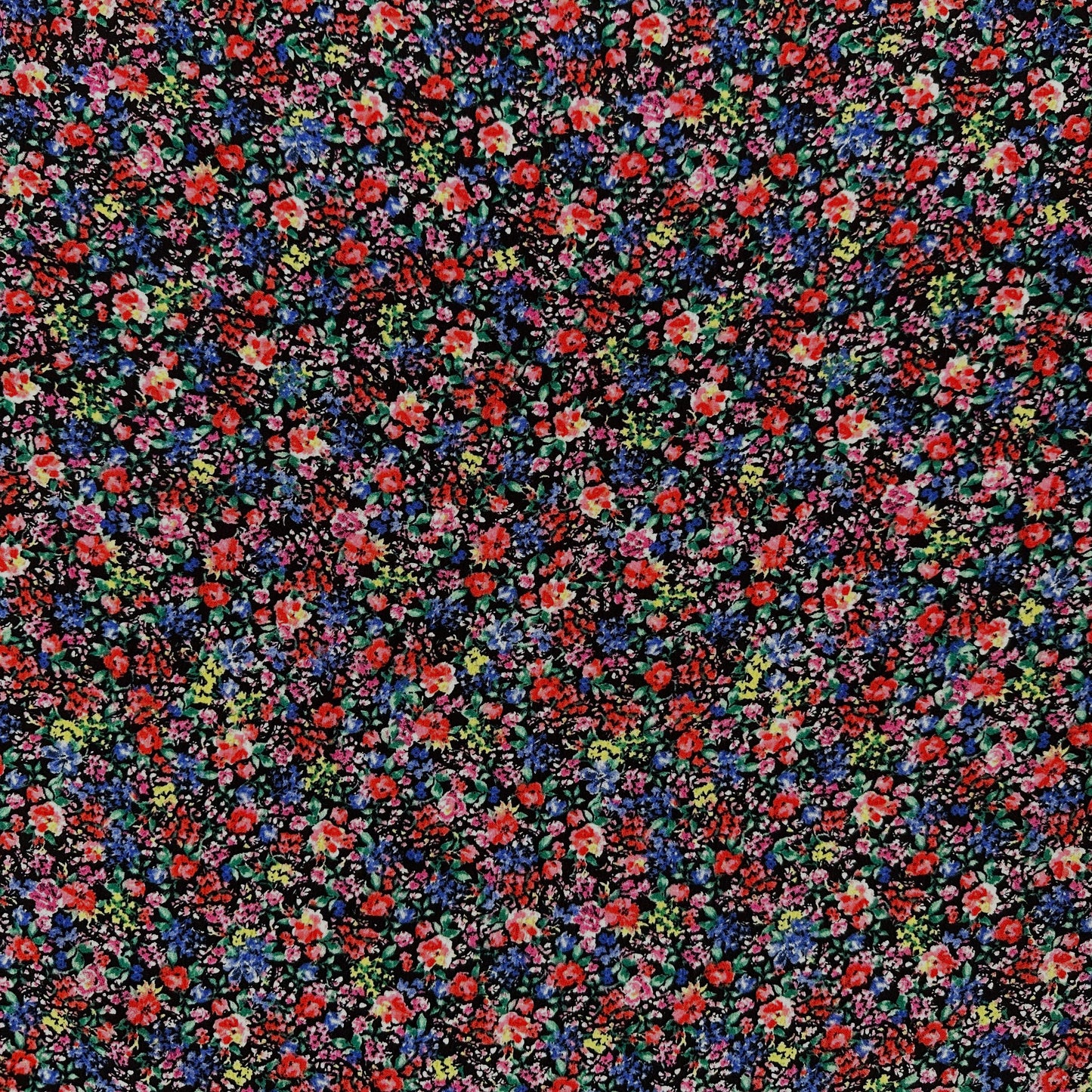 Red & Black Ditsy Floral - Viscose Rayon Crepon