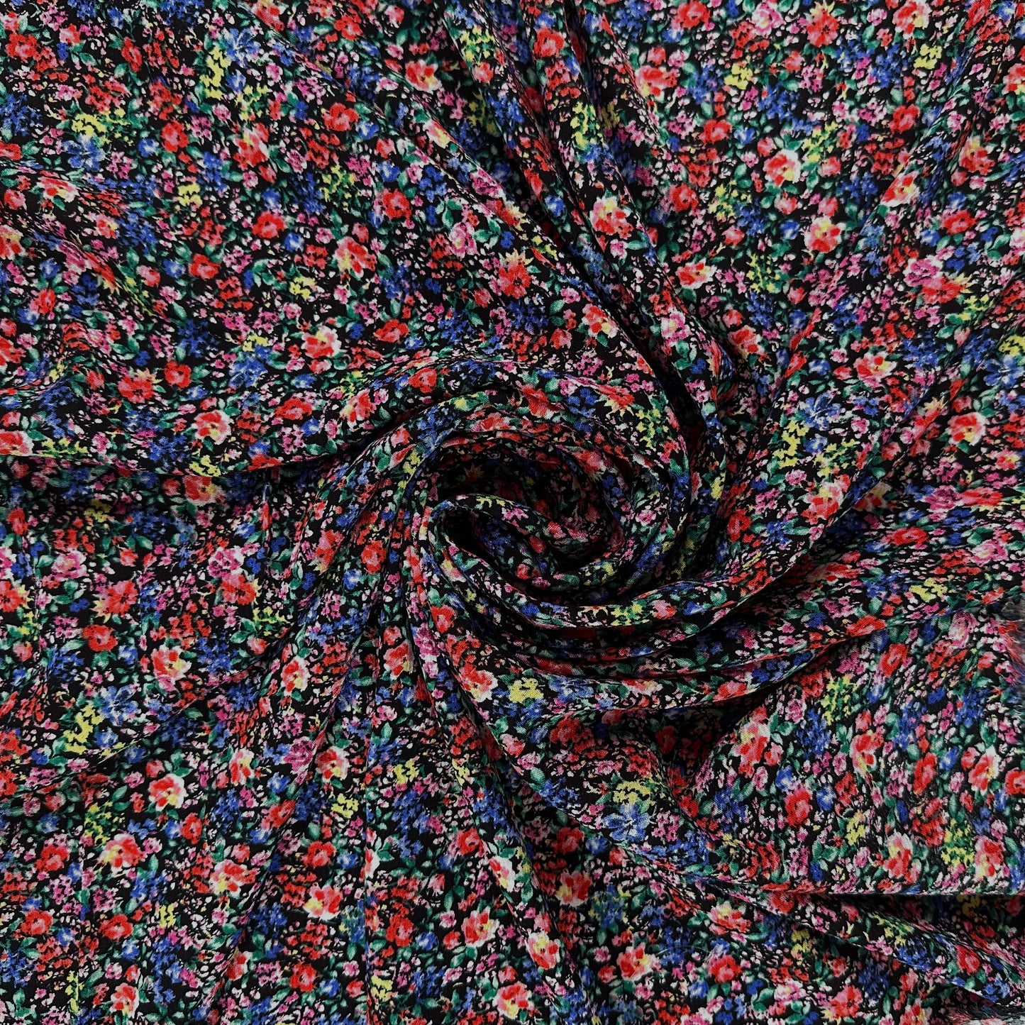 Red & Black Ditsy Floral - Viscose Rayon Crepon