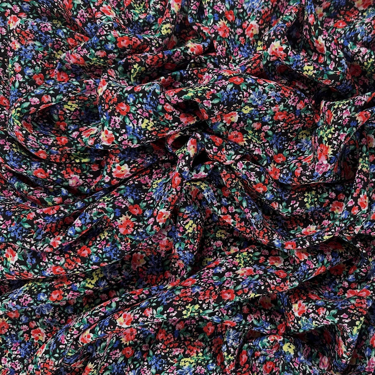 Red & Black Ditsy Floral - Viscose Rayon Crepon