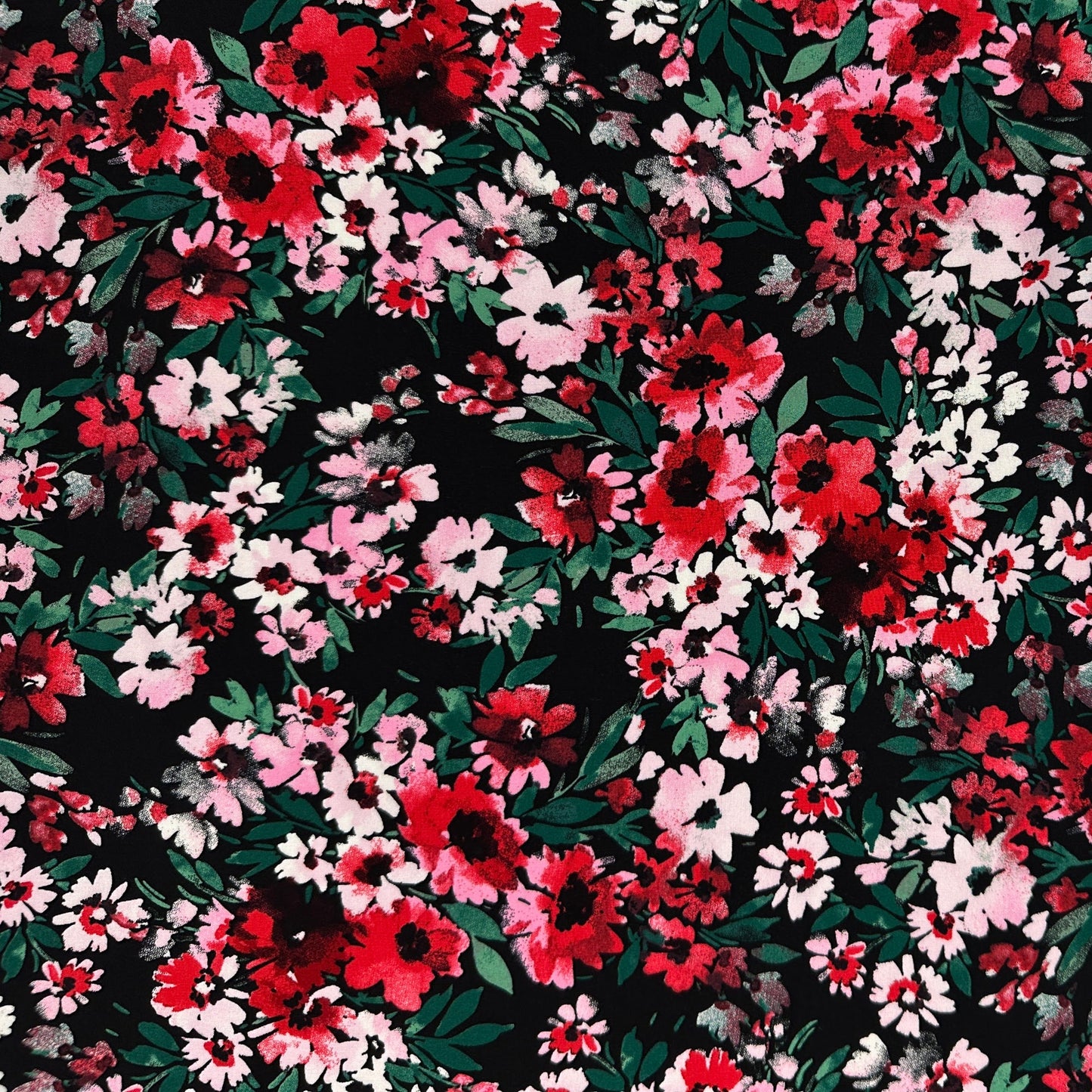 Black & Red & Pink Floral - Rayon Challis