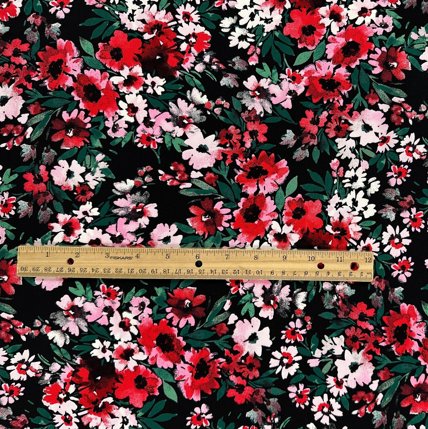 Black & Red & Pink Floral - Rayon Challis