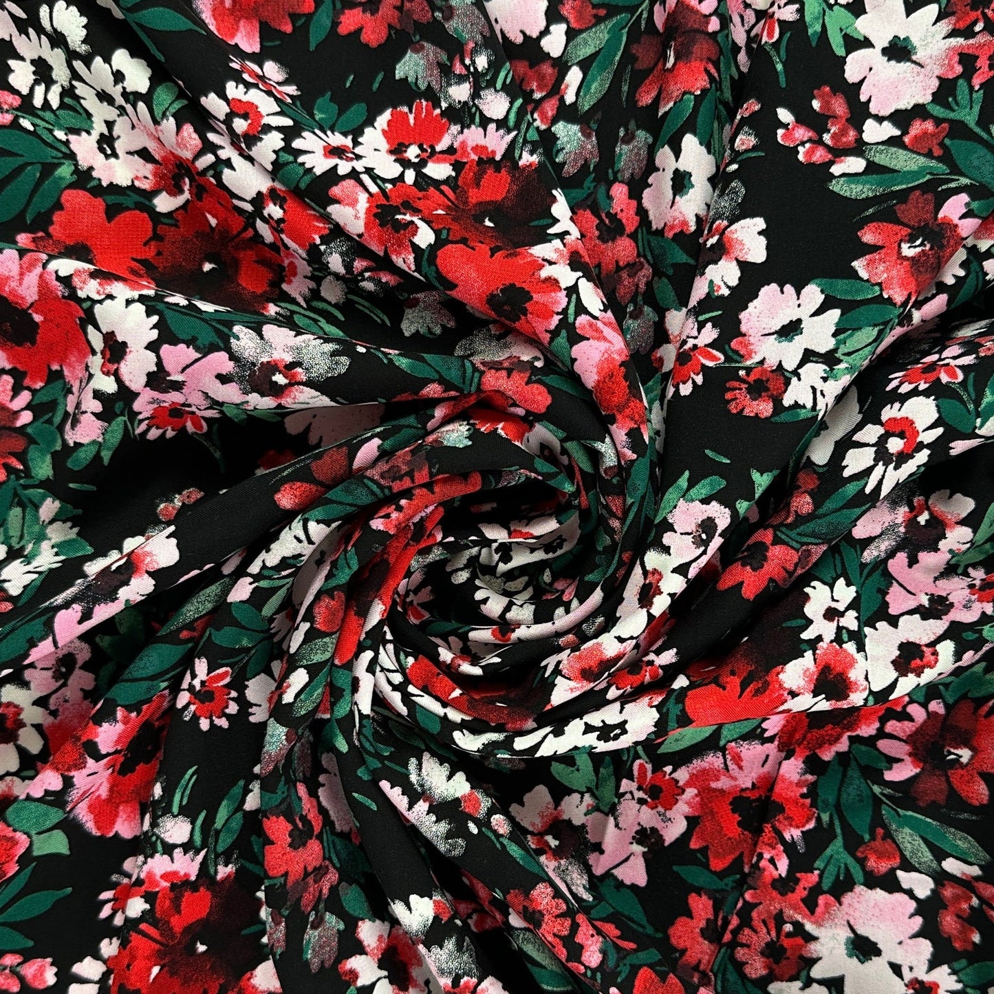 Black & Red & Pink Floral - Rayon Challis