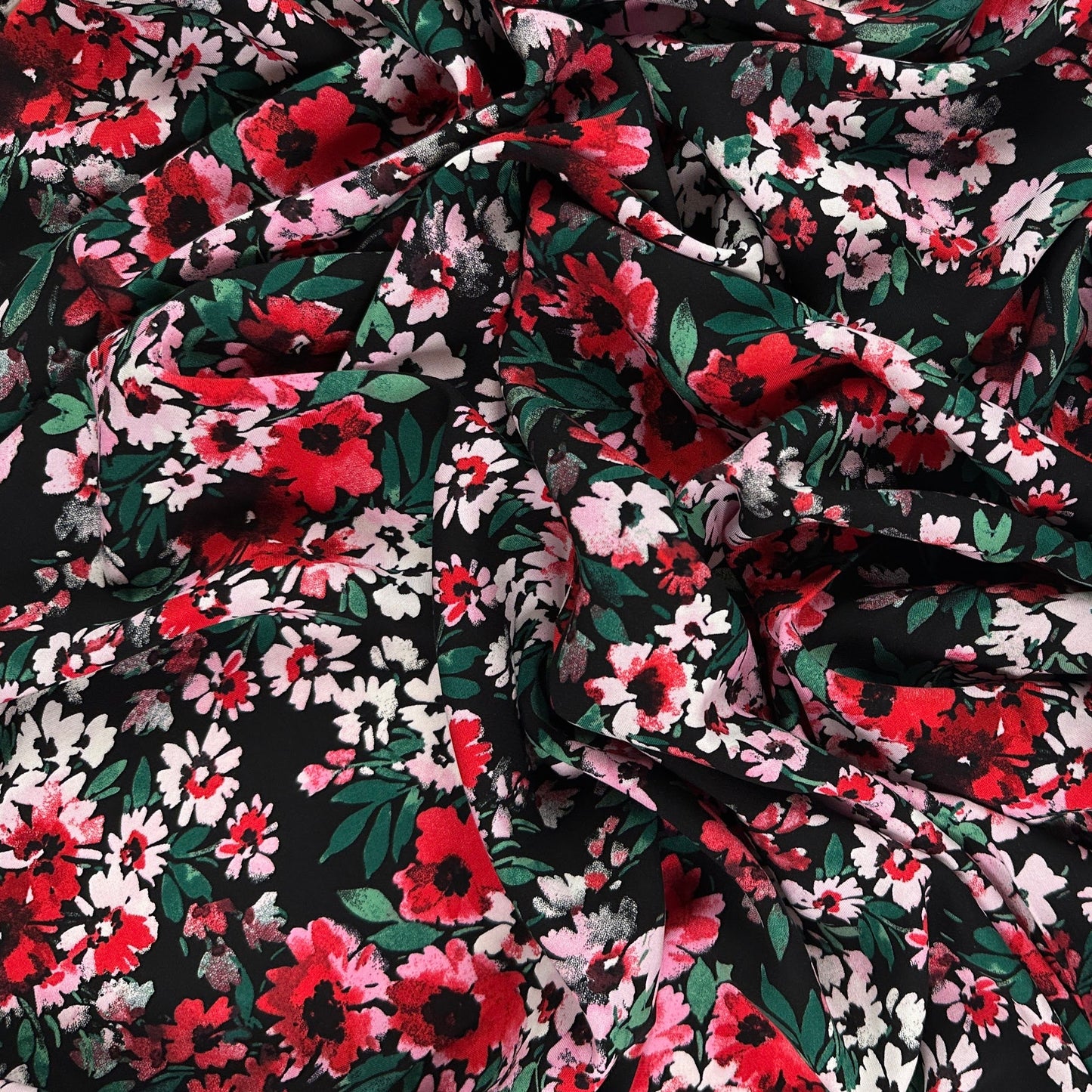 Black & Red & Pink Floral - Rayon Challis