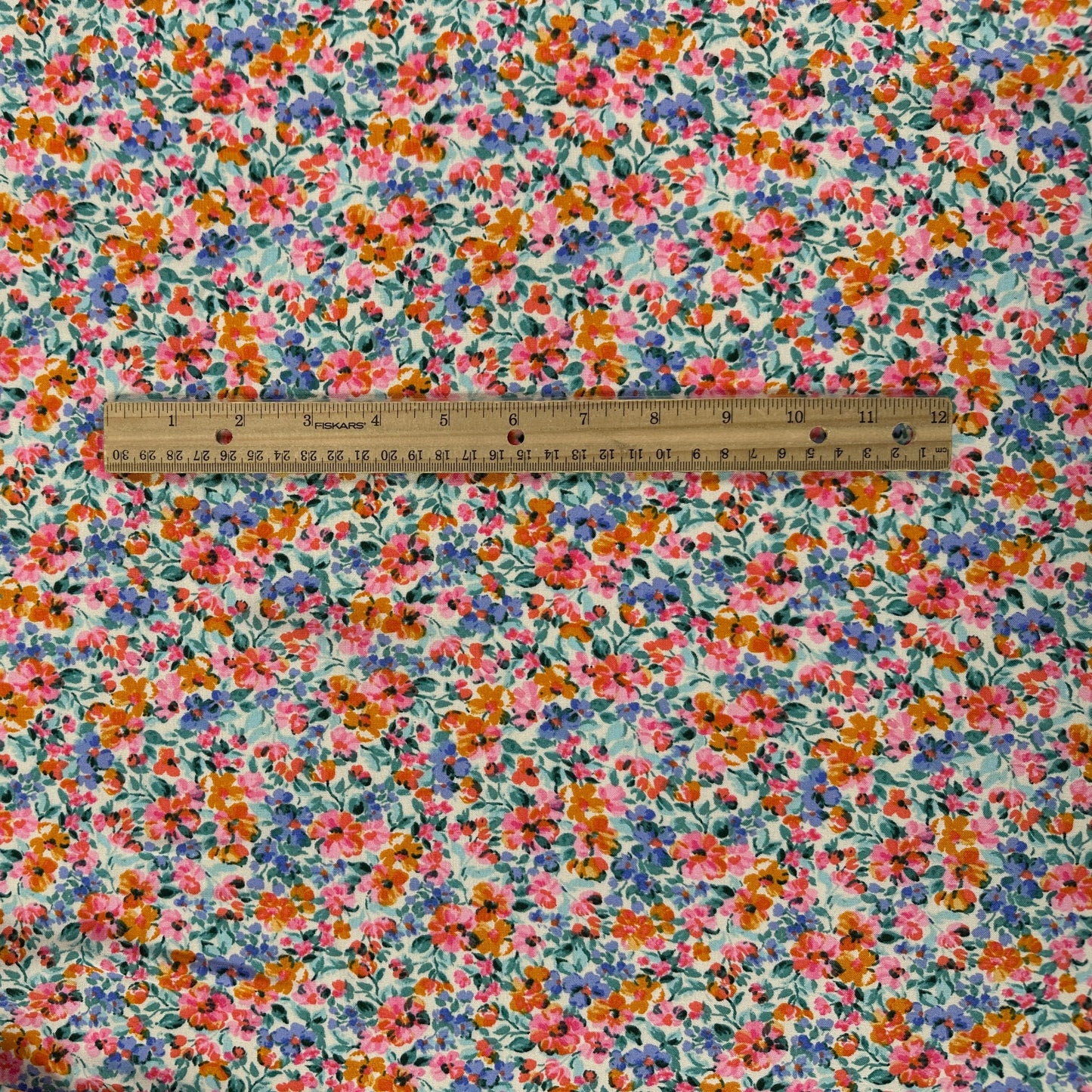 Pink & Orange Ditsy Floral - Rayon Challis