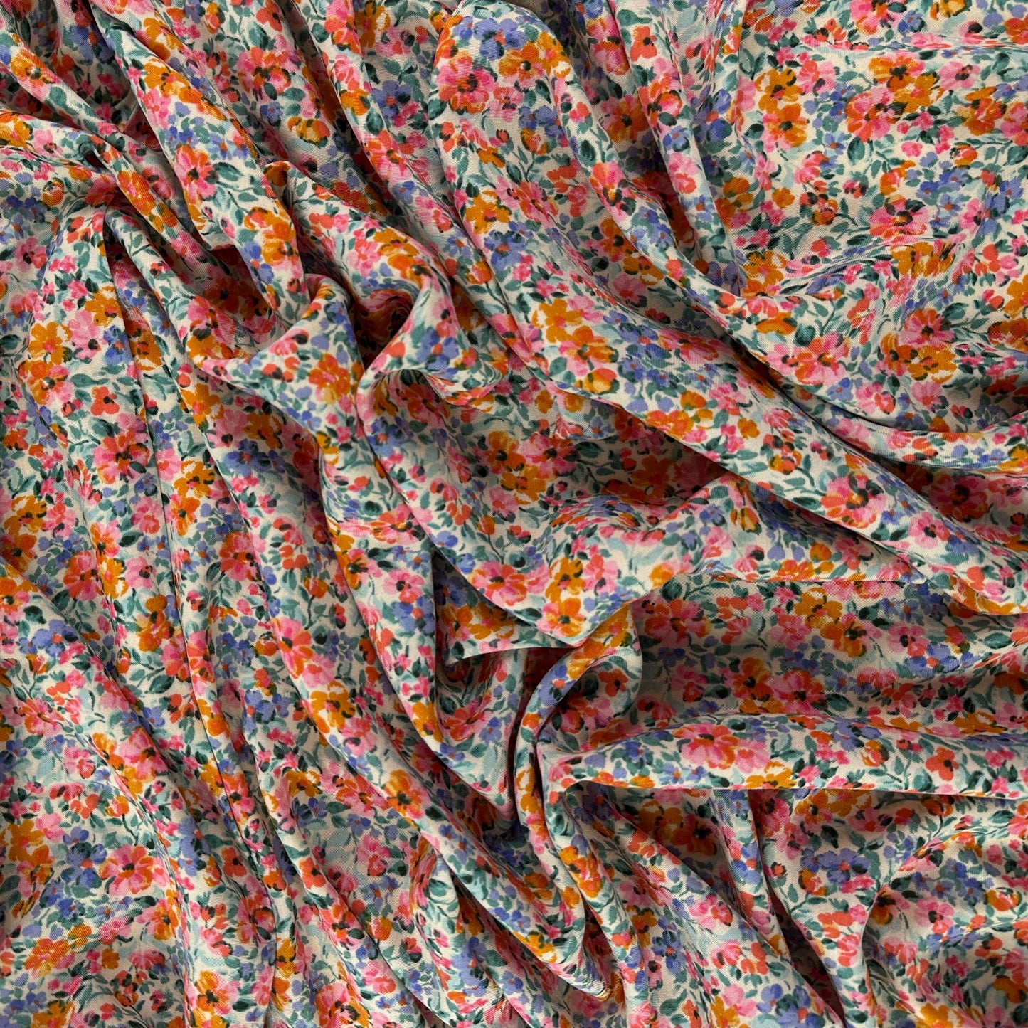 Pink & Orange Ditsy Floral - Rayon Challis