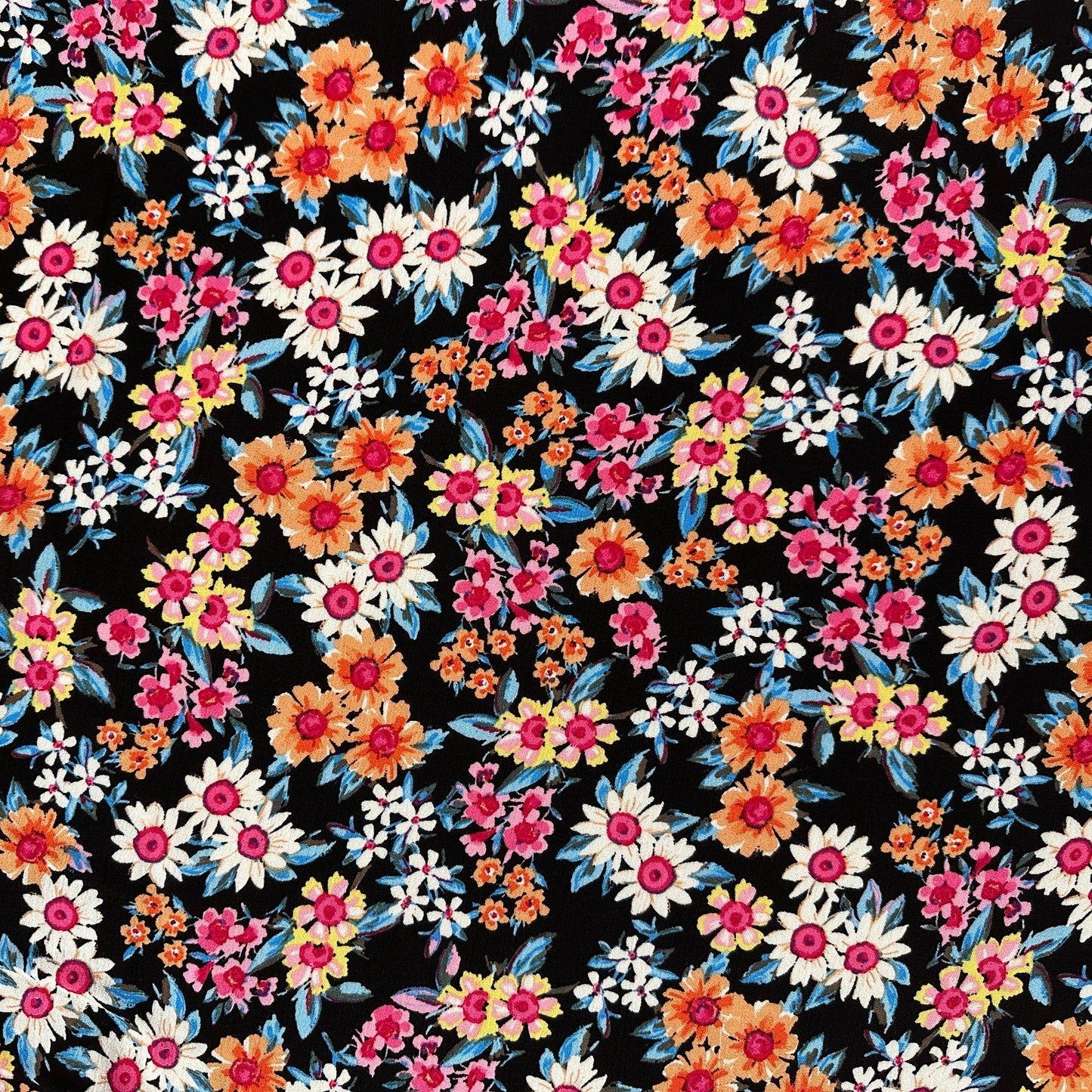 Black & Coral Floral - Viscose Rayon Crepon