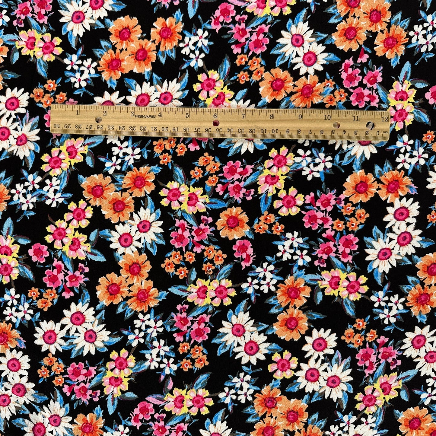 Black & Coral Floral - Viscose Rayon Crepon