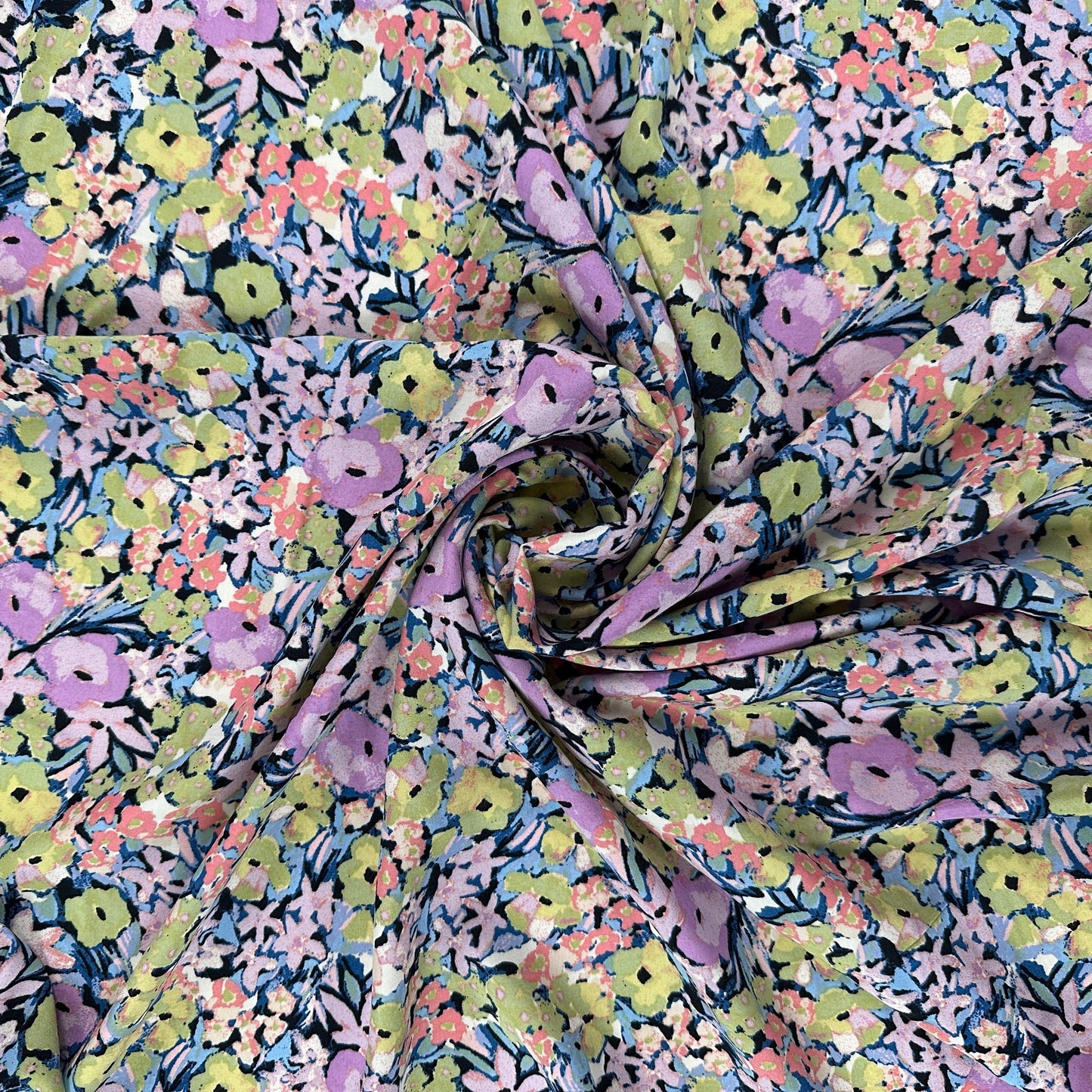 Abstract Floral - Lilac & Sage - Rayon Challis