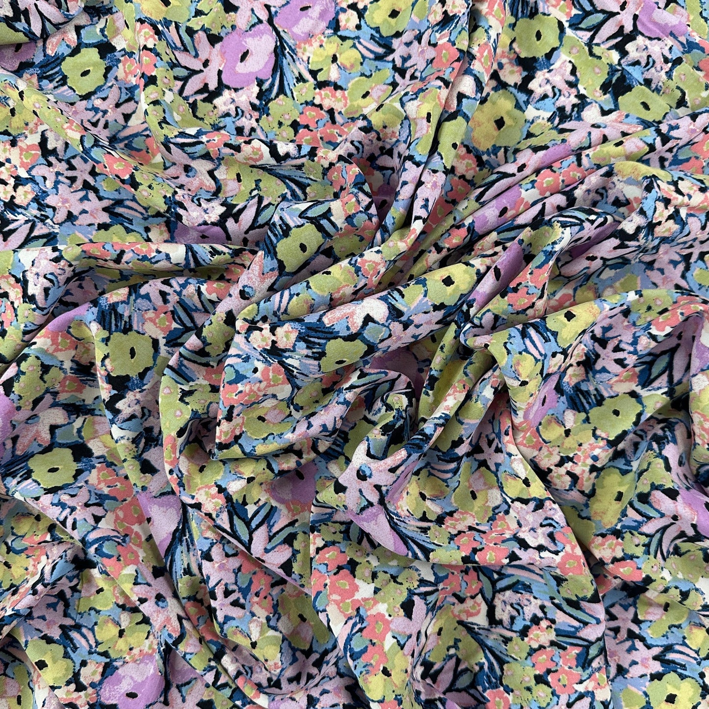 Abstract Floral - Lilac & Sage - Rayon Challis