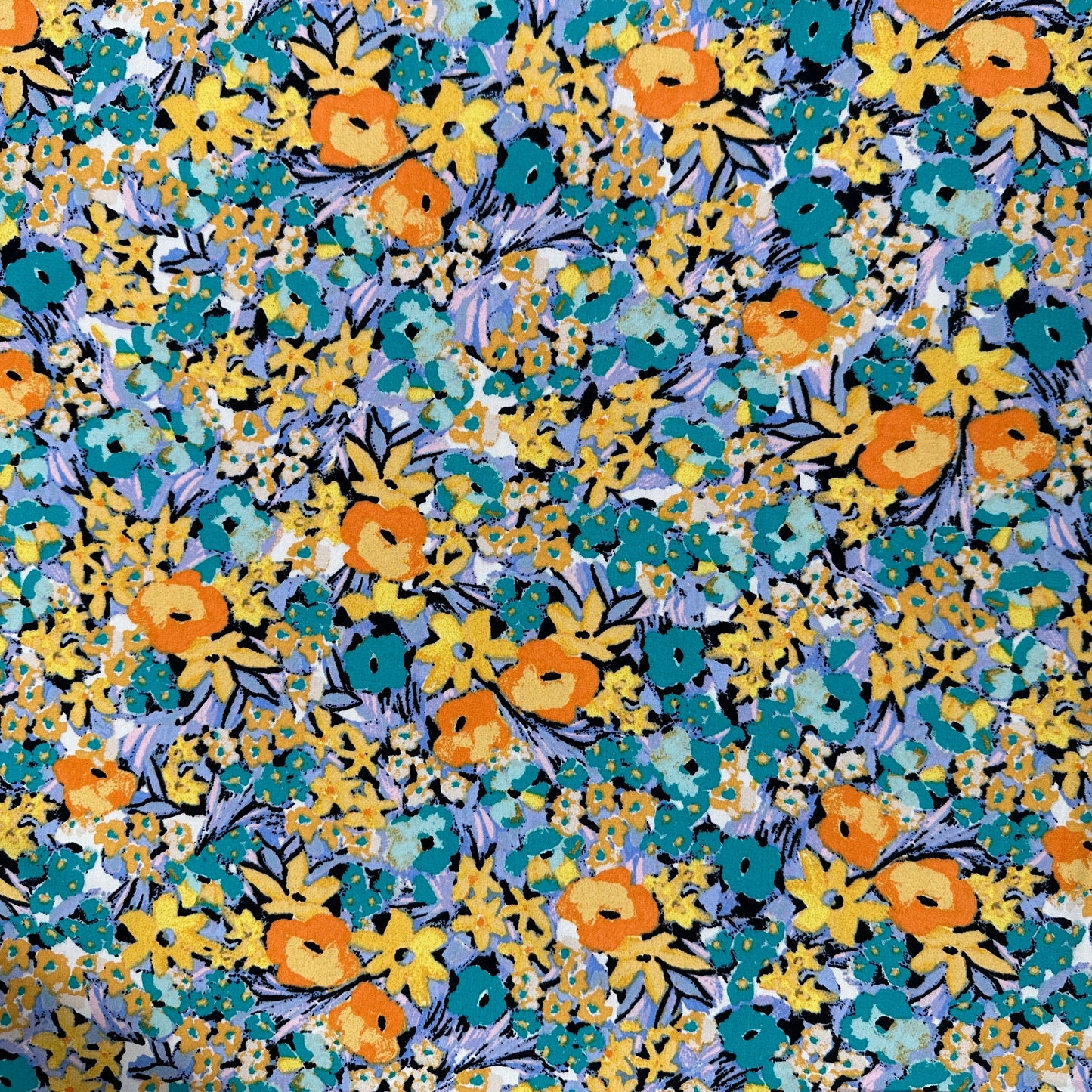 Abstract Floral - Turquoise & Orange - Rayon Challis