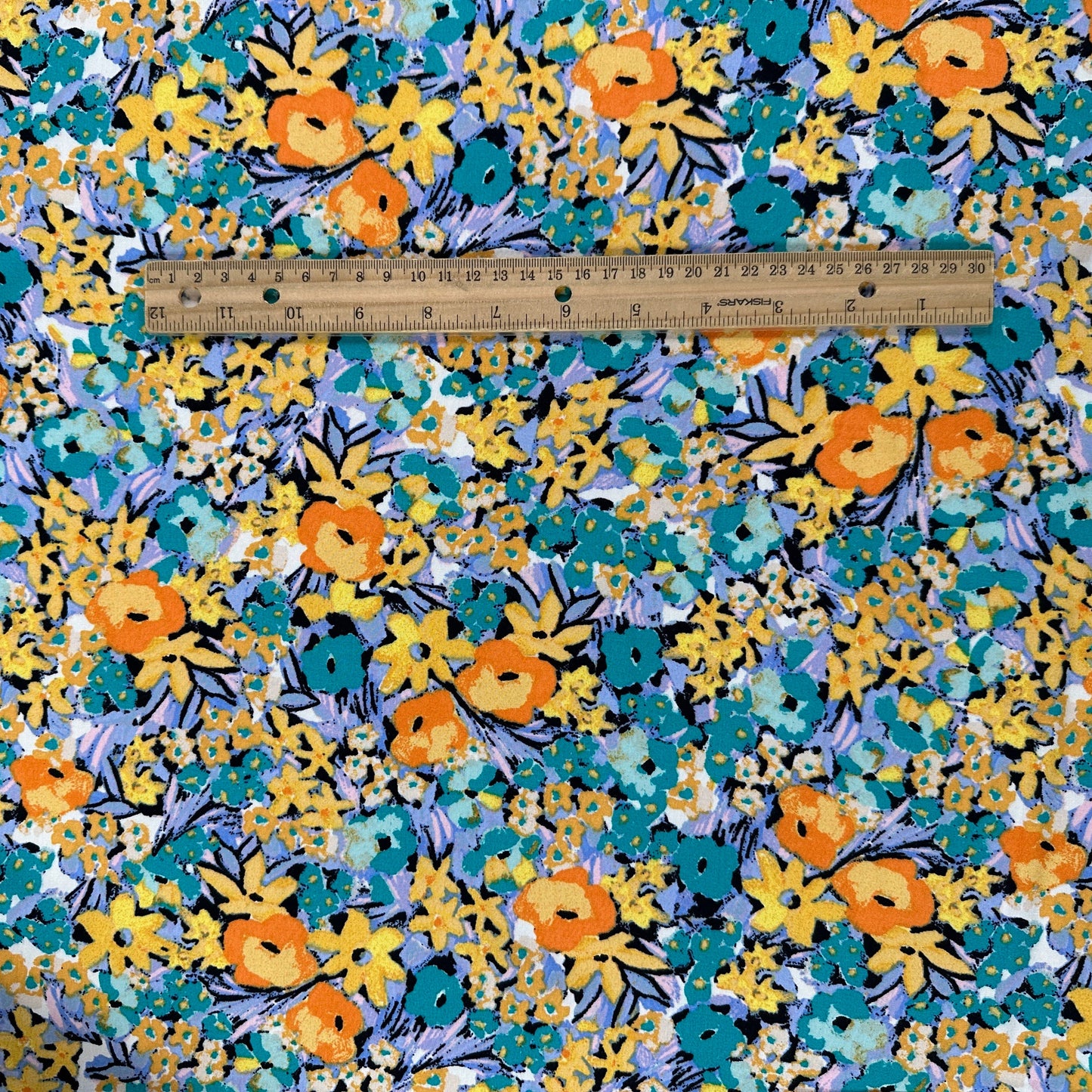 Abstract Floral - Turquoise & Orange - Rayon Challis