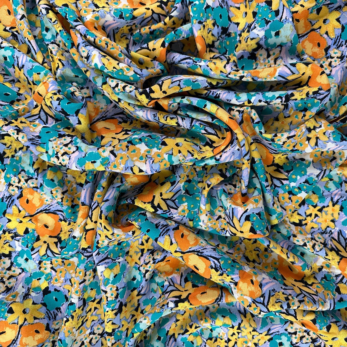 Abstract Floral - Turquoise & Orange - Rayon Challis