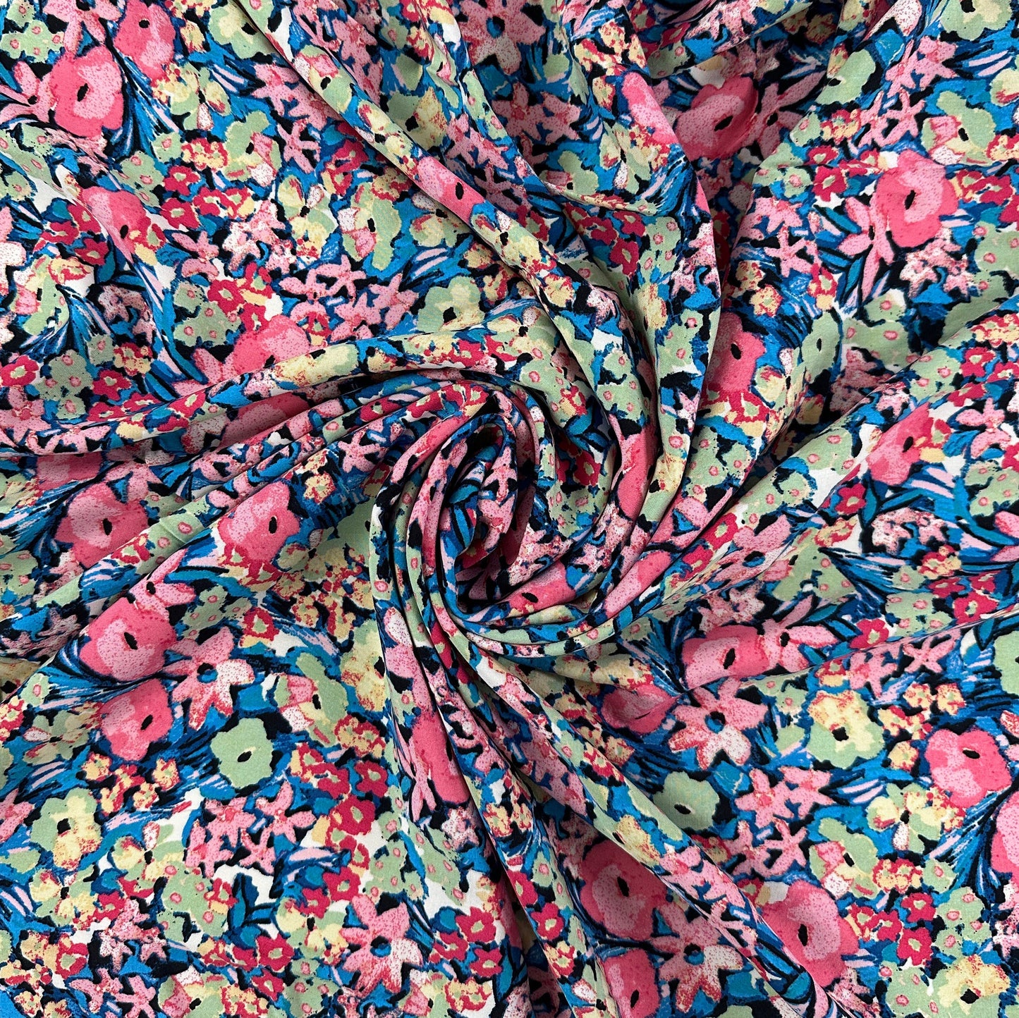 Abstract Floral - Pink & Blue - Rayon Challis