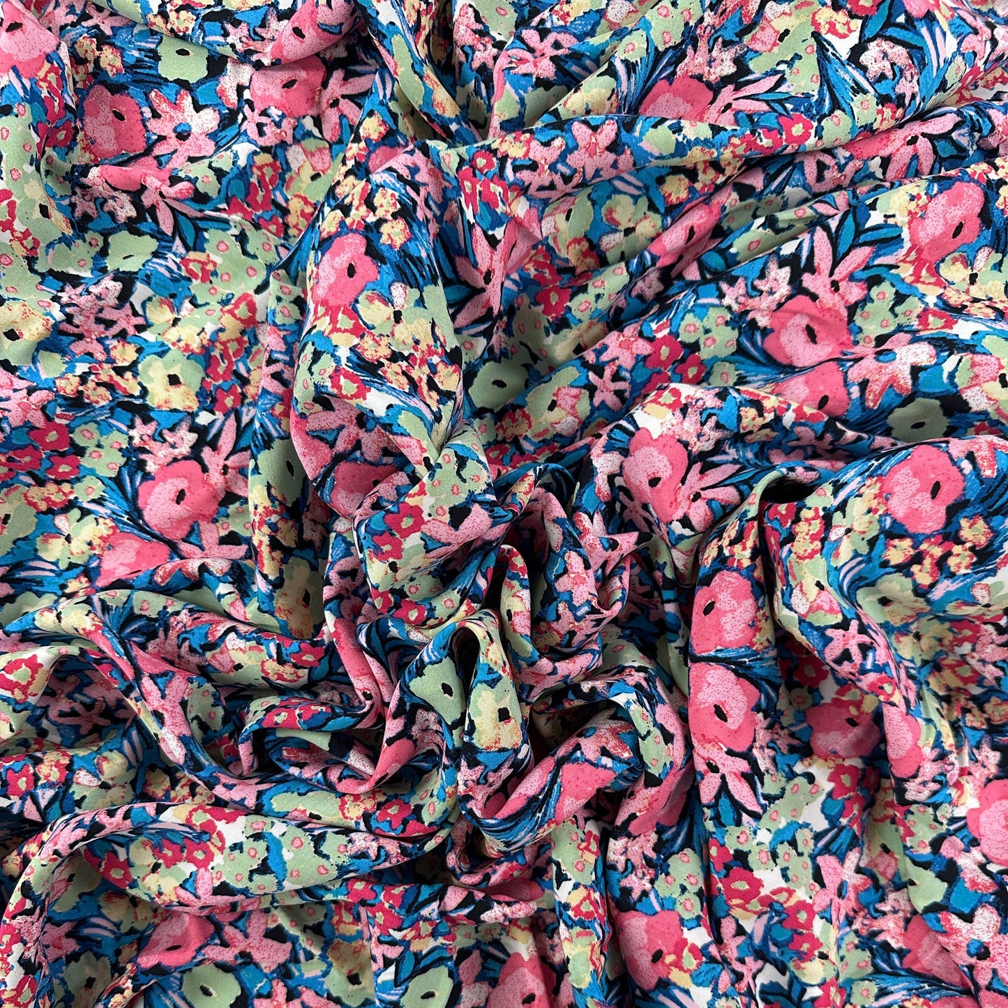 Abstract Floral - Pink & Blue - Rayon Challis