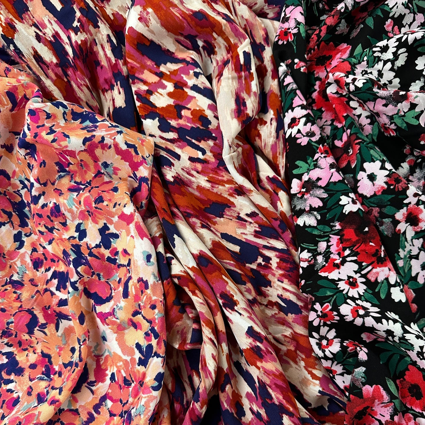 Black & Red & Pink Floral - Rayon Challis