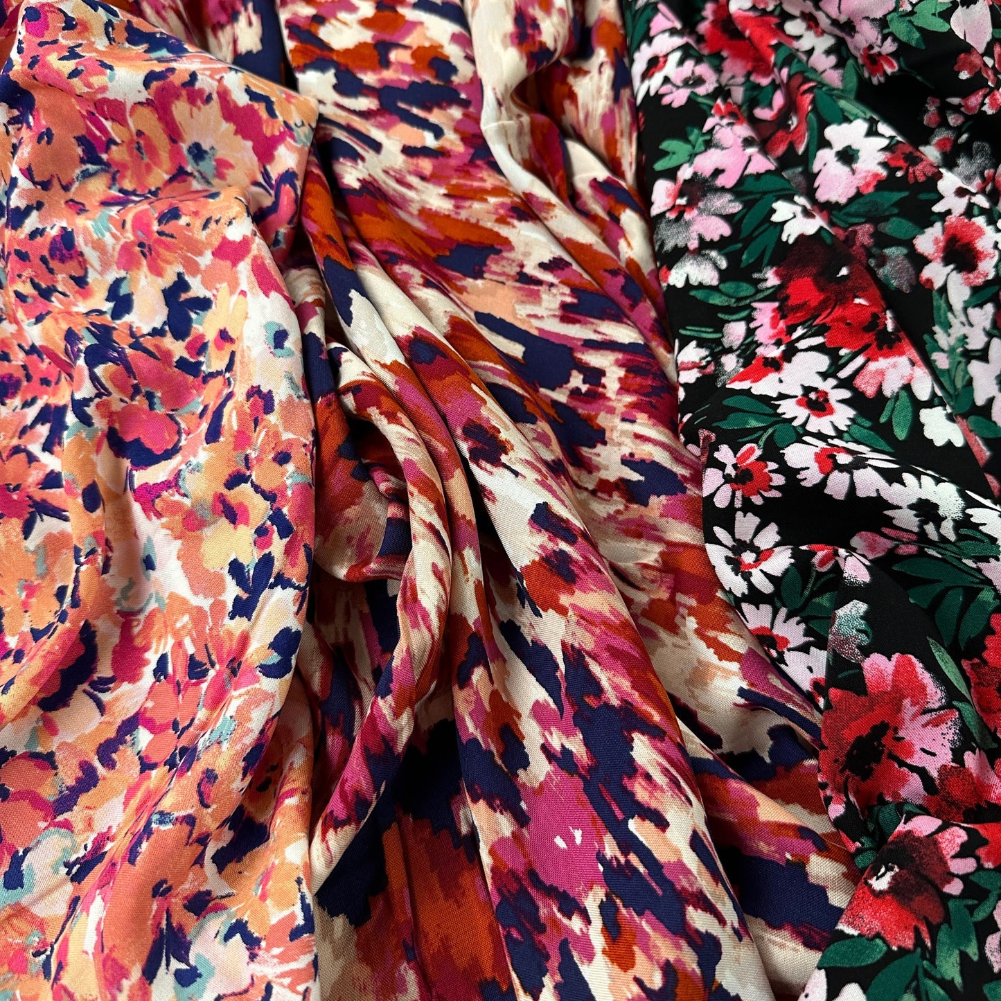 Black & Red & Pink Floral - Rayon Challis