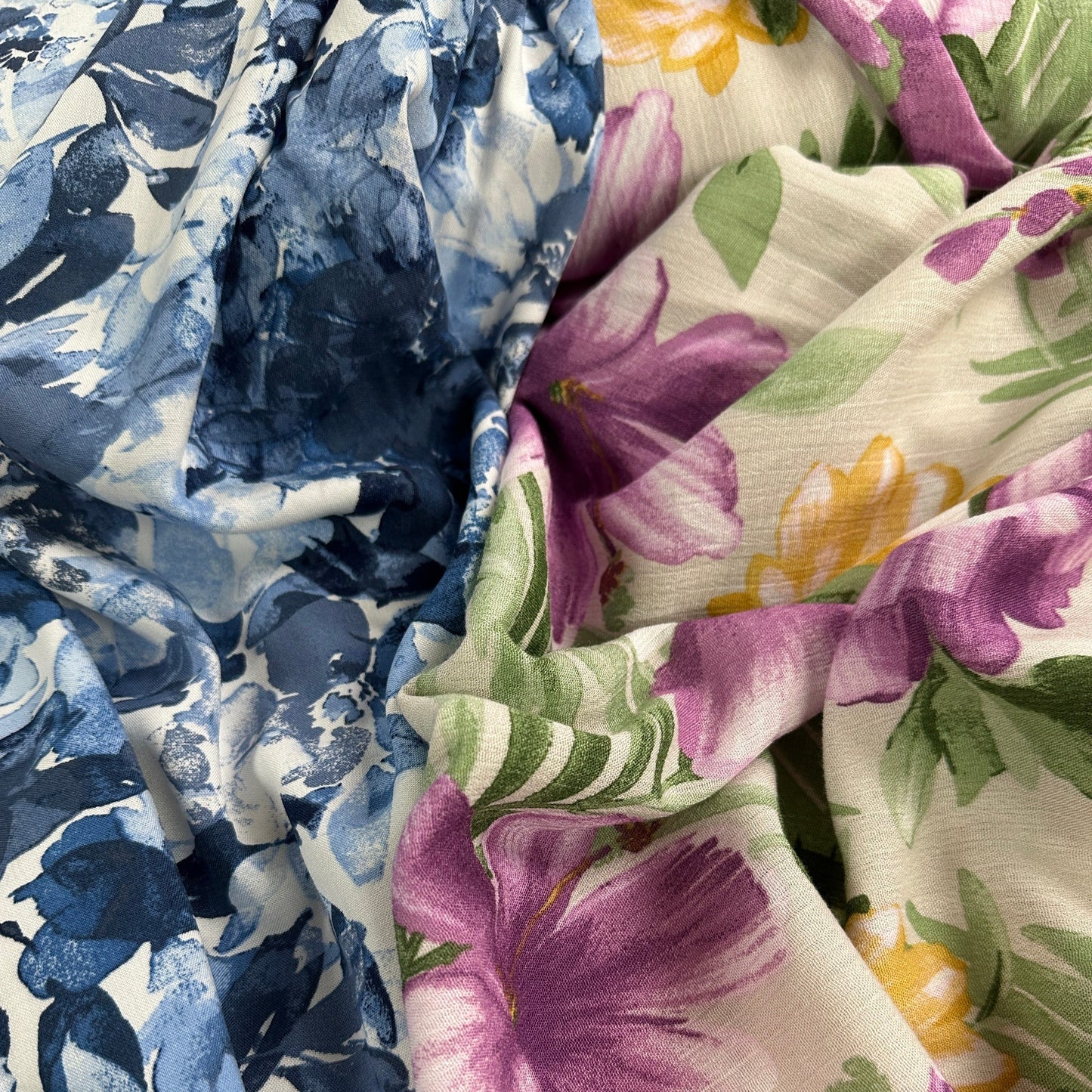 Blue & White Floral - Rayon Challis