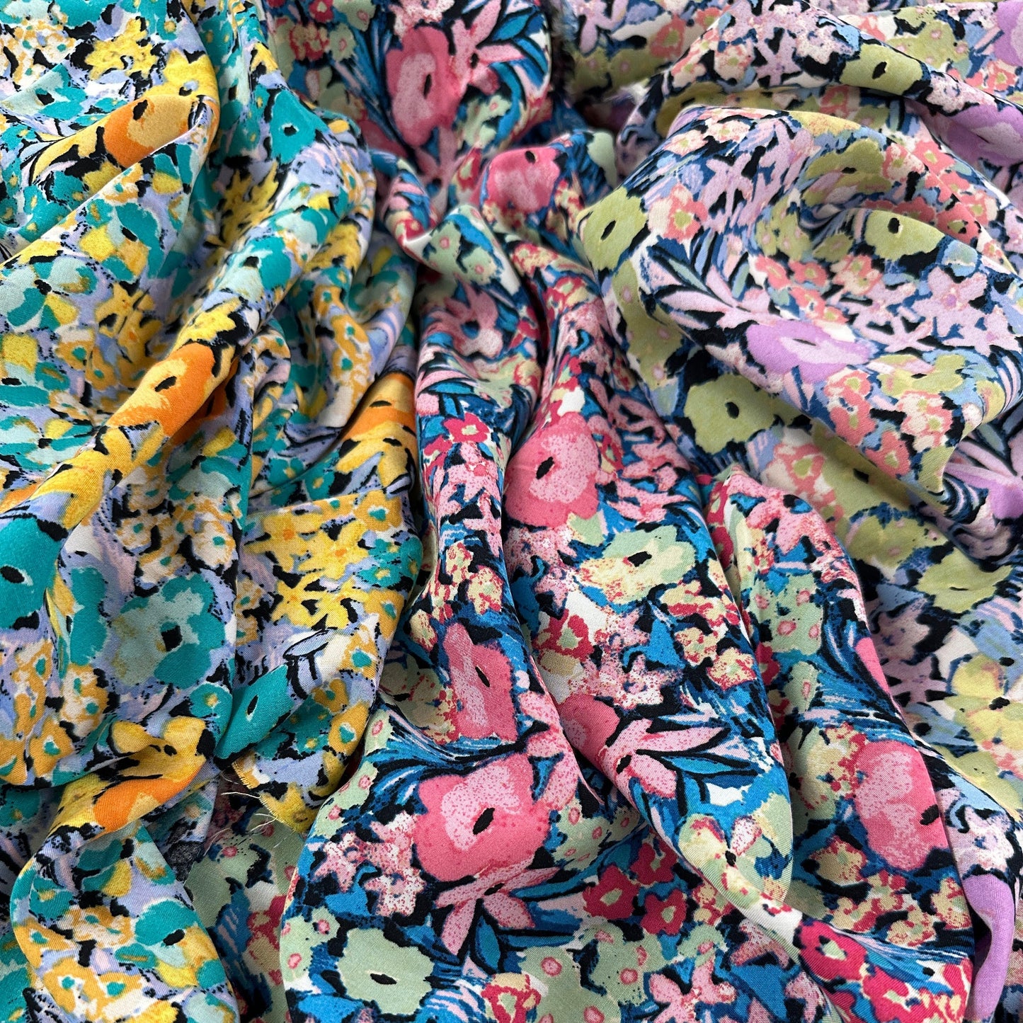Abstract Floral - Turquoise & Orange - Rayon Challis