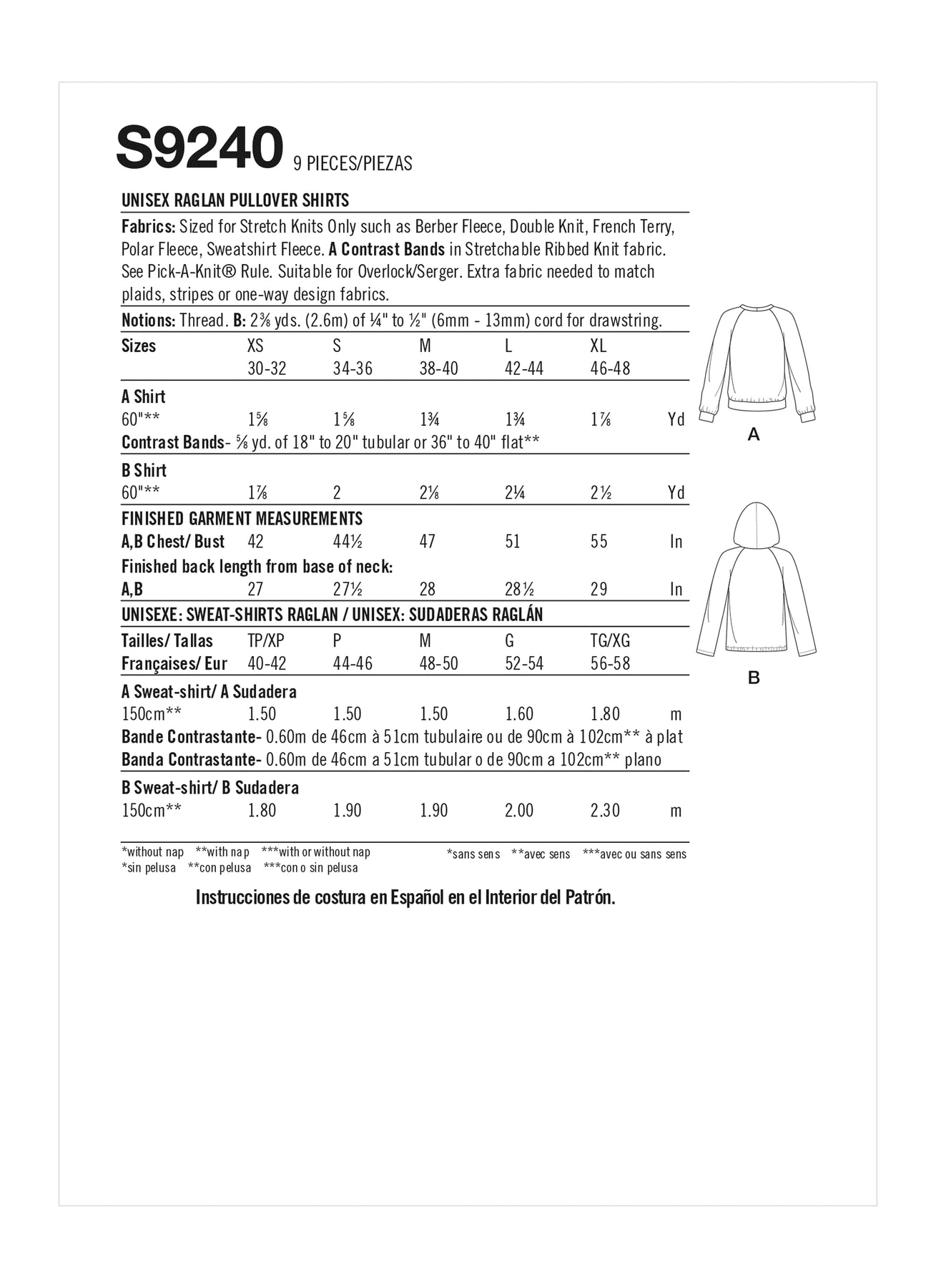 Simplicity - S9240 Unisex Raglan Pullover Shirts