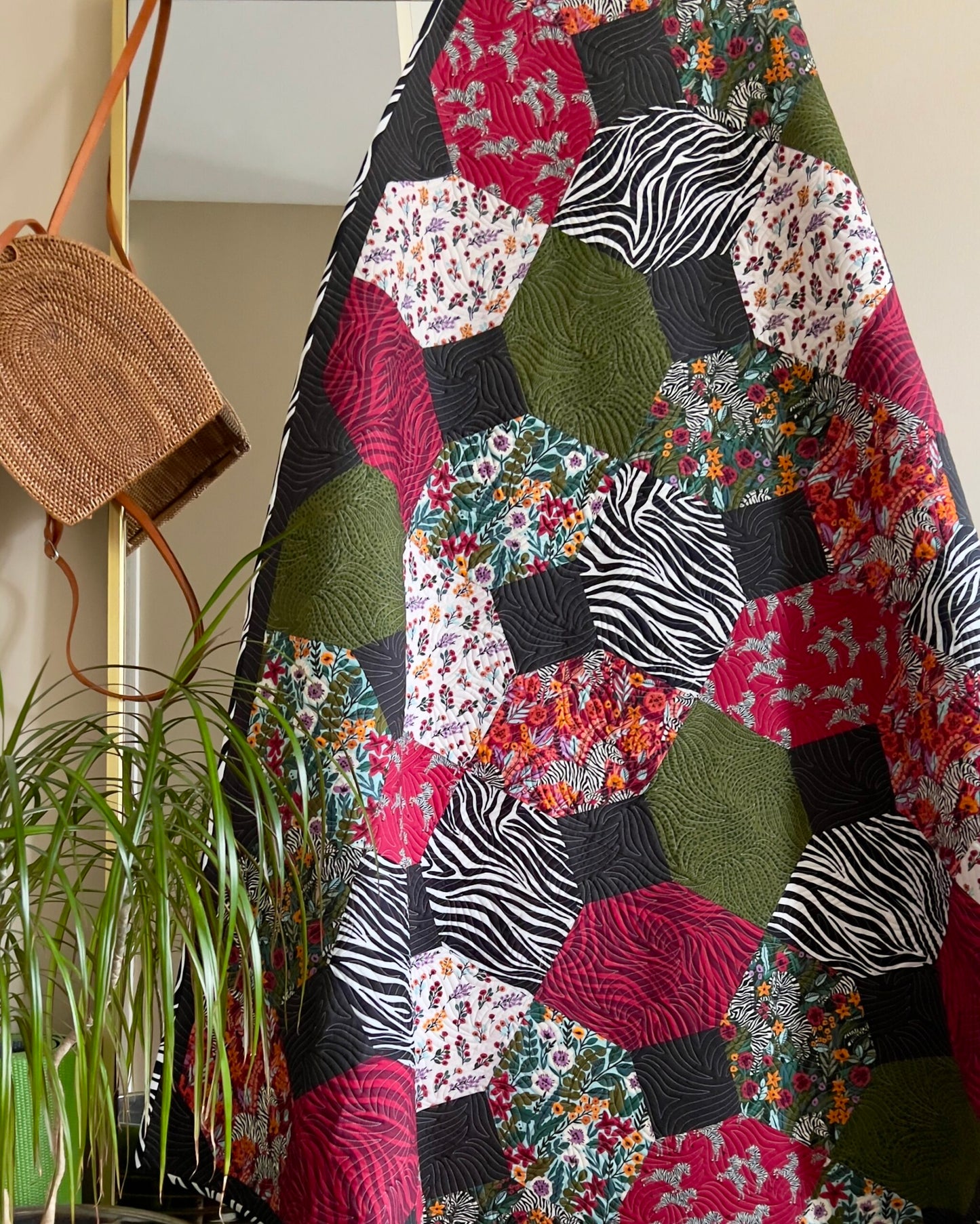 19" Remnant - Zebras - Flower Meadow - GOTS Organic Cotton