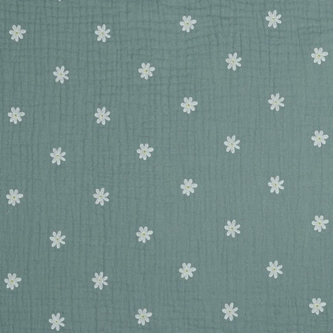 Sweet Daisy - Old Green - Organic Digitally Printed Double Gauze