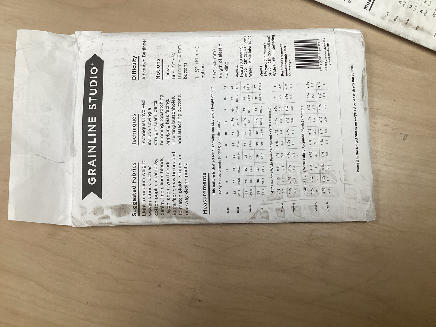 Austin Dress Pattern - 0 - 18 - Grainline Studio - *Cosmetic Damage to Outer Sleeve