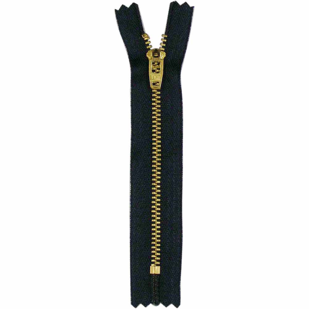 #5 Brass Jean Zippers - 5" - Navy - Close Ended