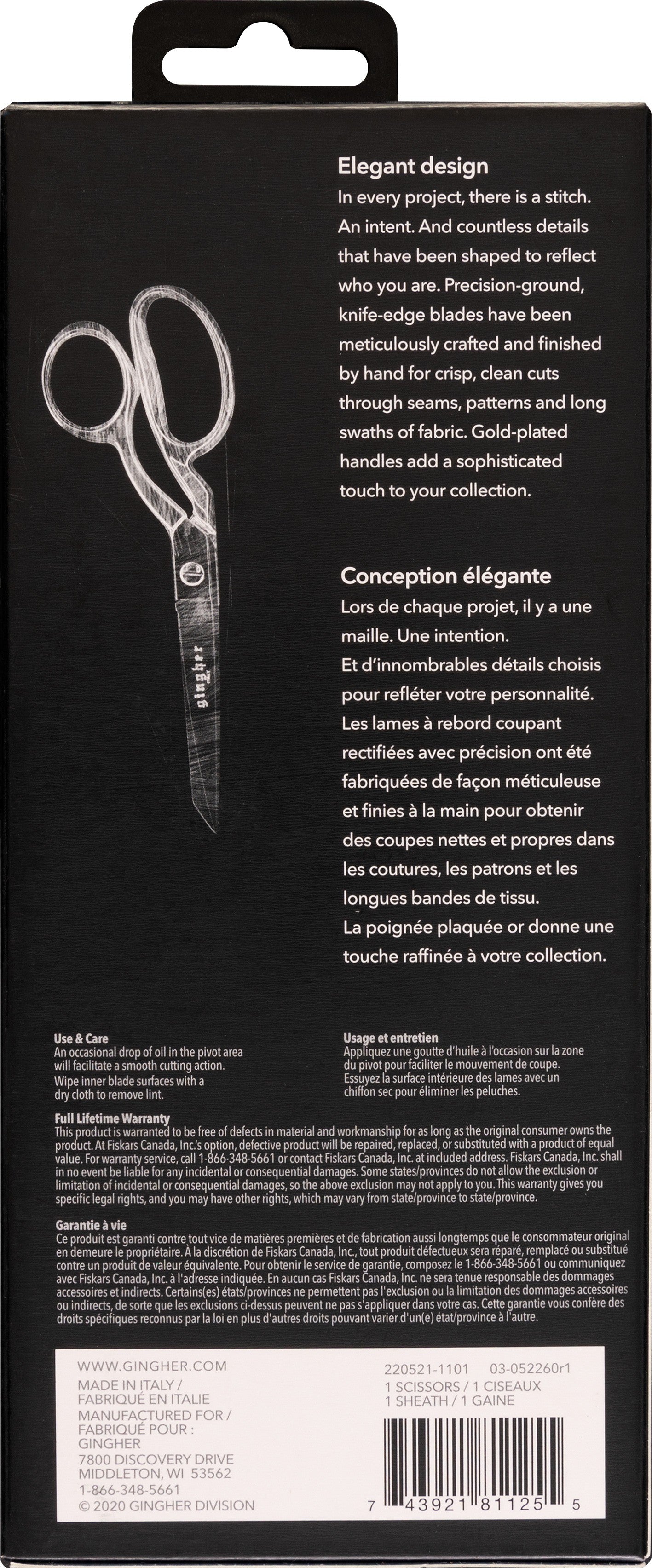 Gingher 8-Inch Gold-Handled Knife Edge Dressmaker's Sewing Shears Scissors