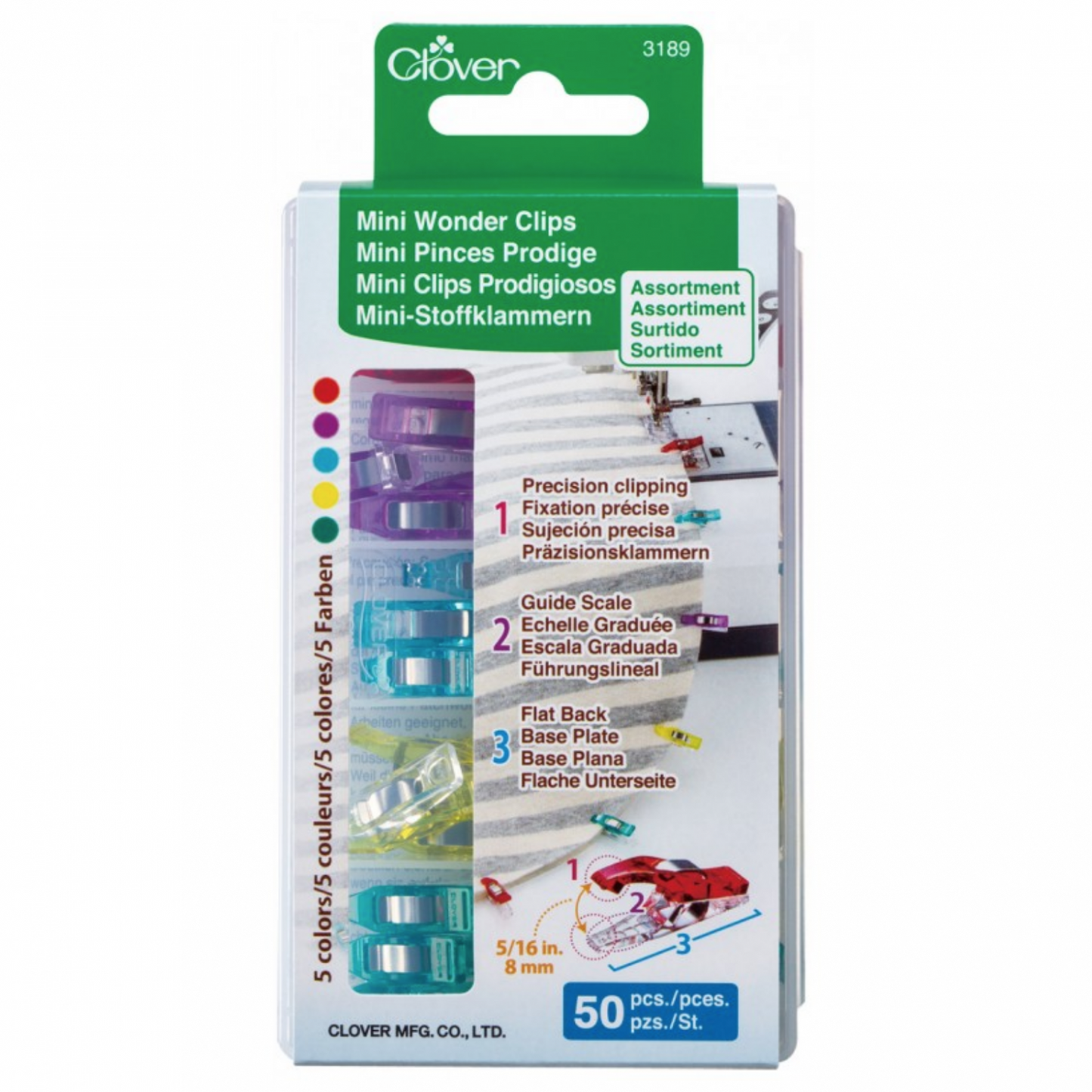 CLOVER - Mini Wonder Clips - Assorted Colours - 50 Count 50Pcs