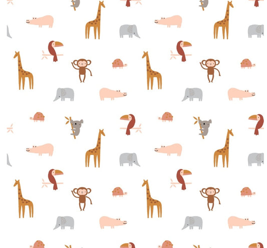 Happy Animals - White - Cotton Poplin