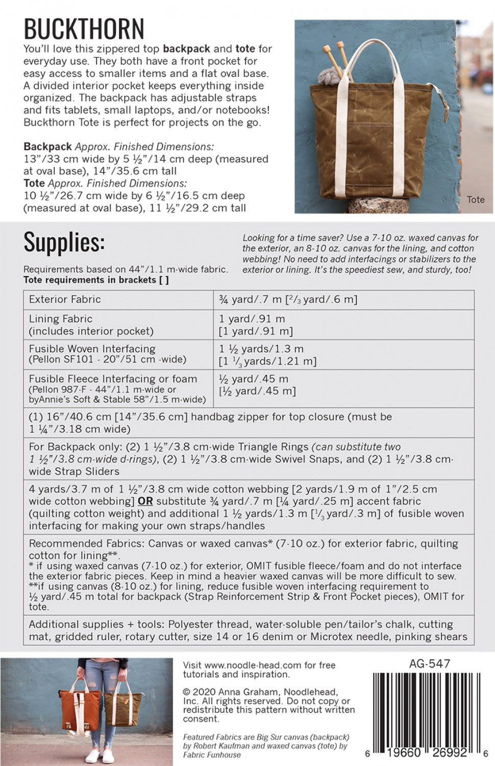 Noodlehead - Buckthorn Backpack & Tote