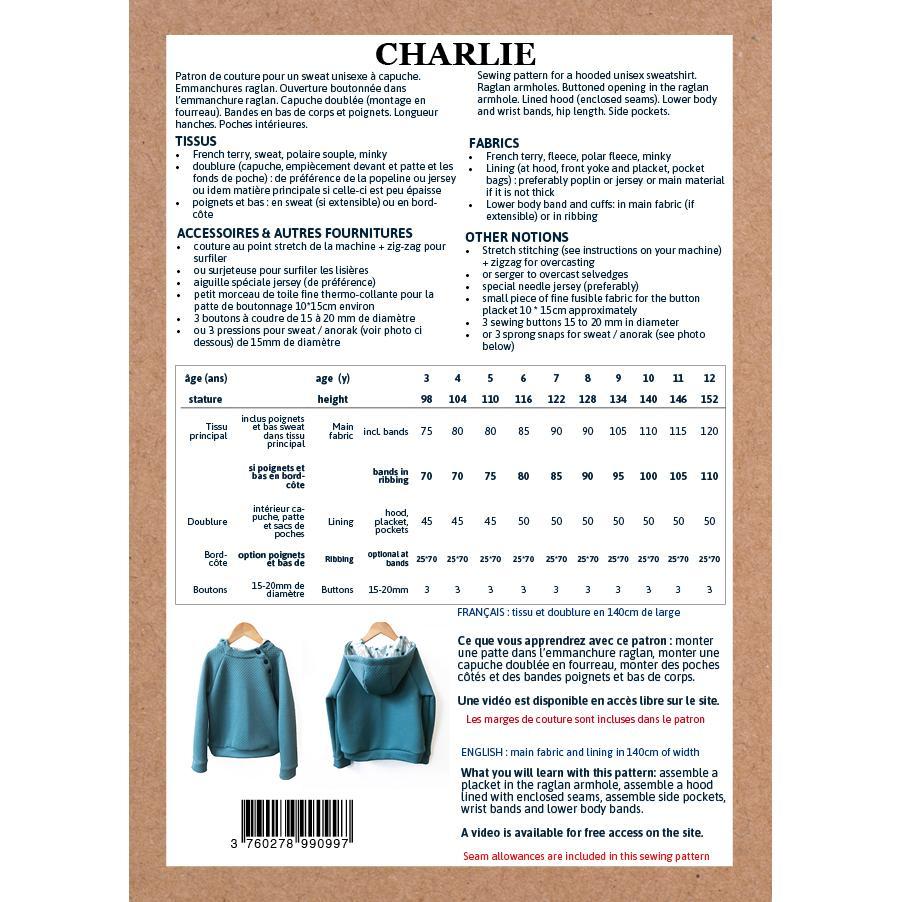 Ikatee - CHARLIE hoodie - Unisex 3-12 years - Paper Sewing Pattern