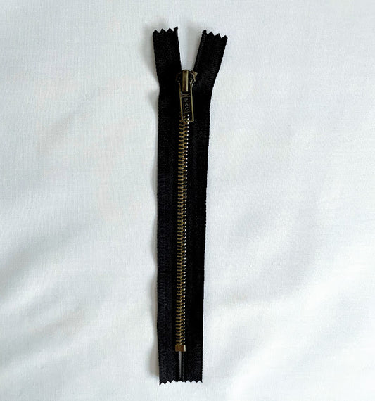 #5 Antique Brass Jean Zippers - 6" - Black - Close Ended