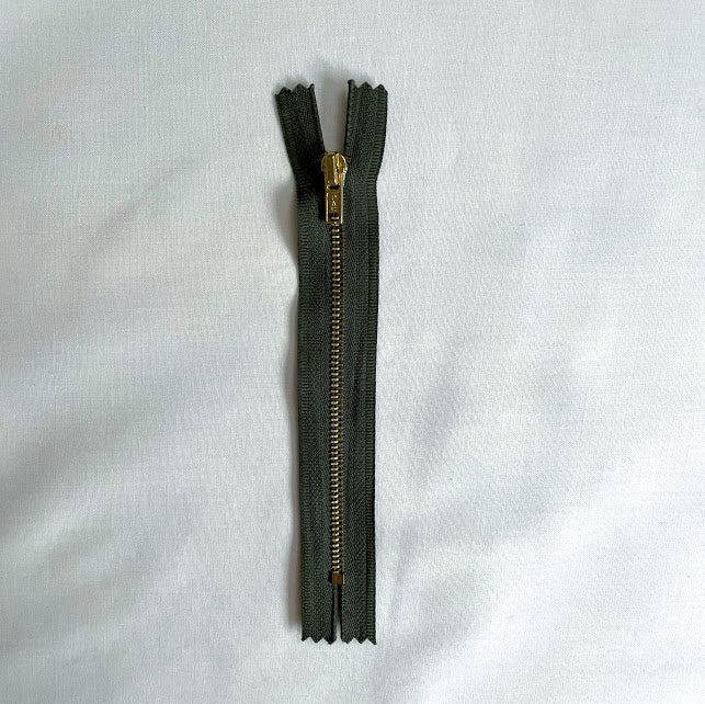 #3 Brass Jean / Pants Zippers - 6" - Olive Green - Close Ended