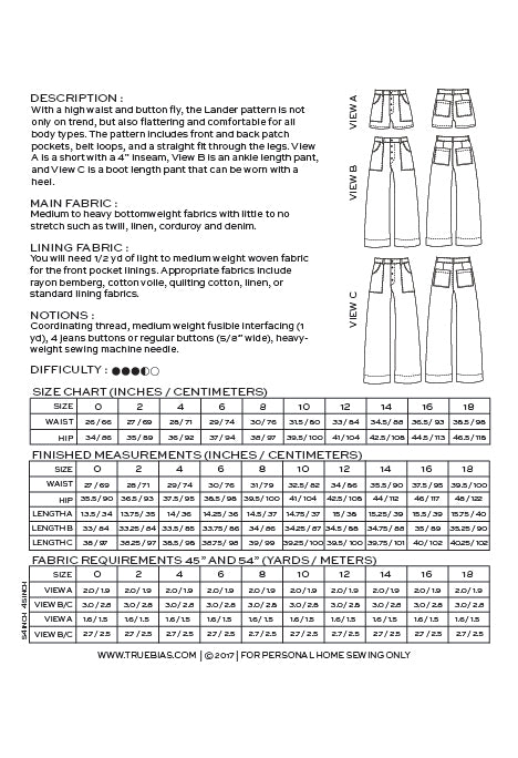 Lander Pants and Shorts - By True Bias Patterns