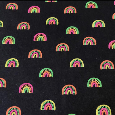 Rainbow - Neon - Black base cloth - GOTS Certified Organic Cotton Jersey Knit