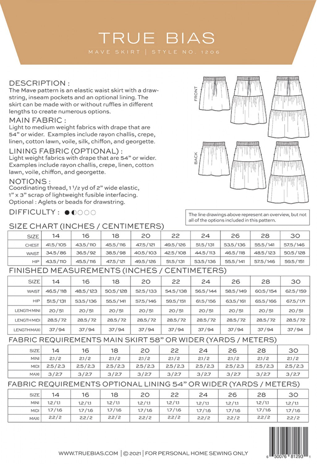 Mave Skirt - 14 - 30 - By True Bias Patterns