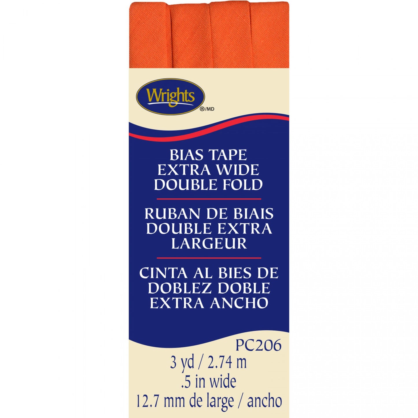 Wrights Bias Tape Extra Wide Double Fold 13mm x 2.75M Orange Peel, 1/2" #2197