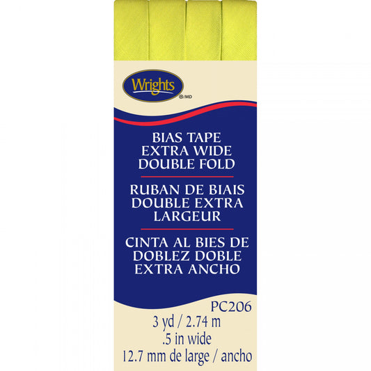 Wrights Bias Tape Extra Wide Double Fold 13mm x 2.75M Citron Yellow #2304
