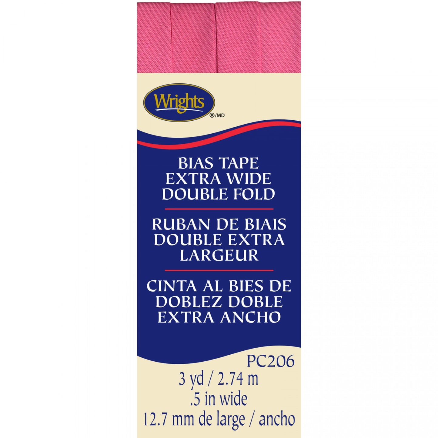 Wrights Bias Tape Extra Wide Double Fold 13mm x 2.75M Hot Pink #904