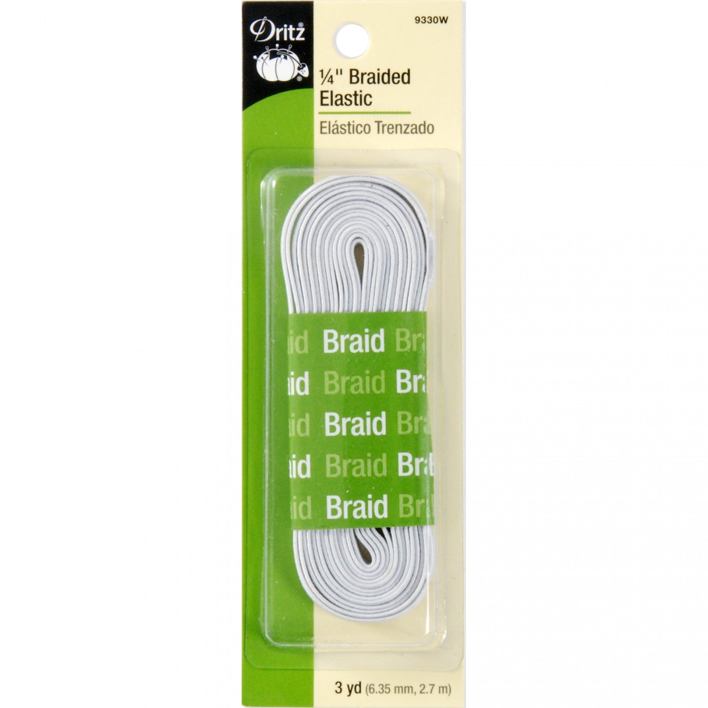 Dritz 1/4" (6mm) Braided Elastic - White - 3 Yard Package