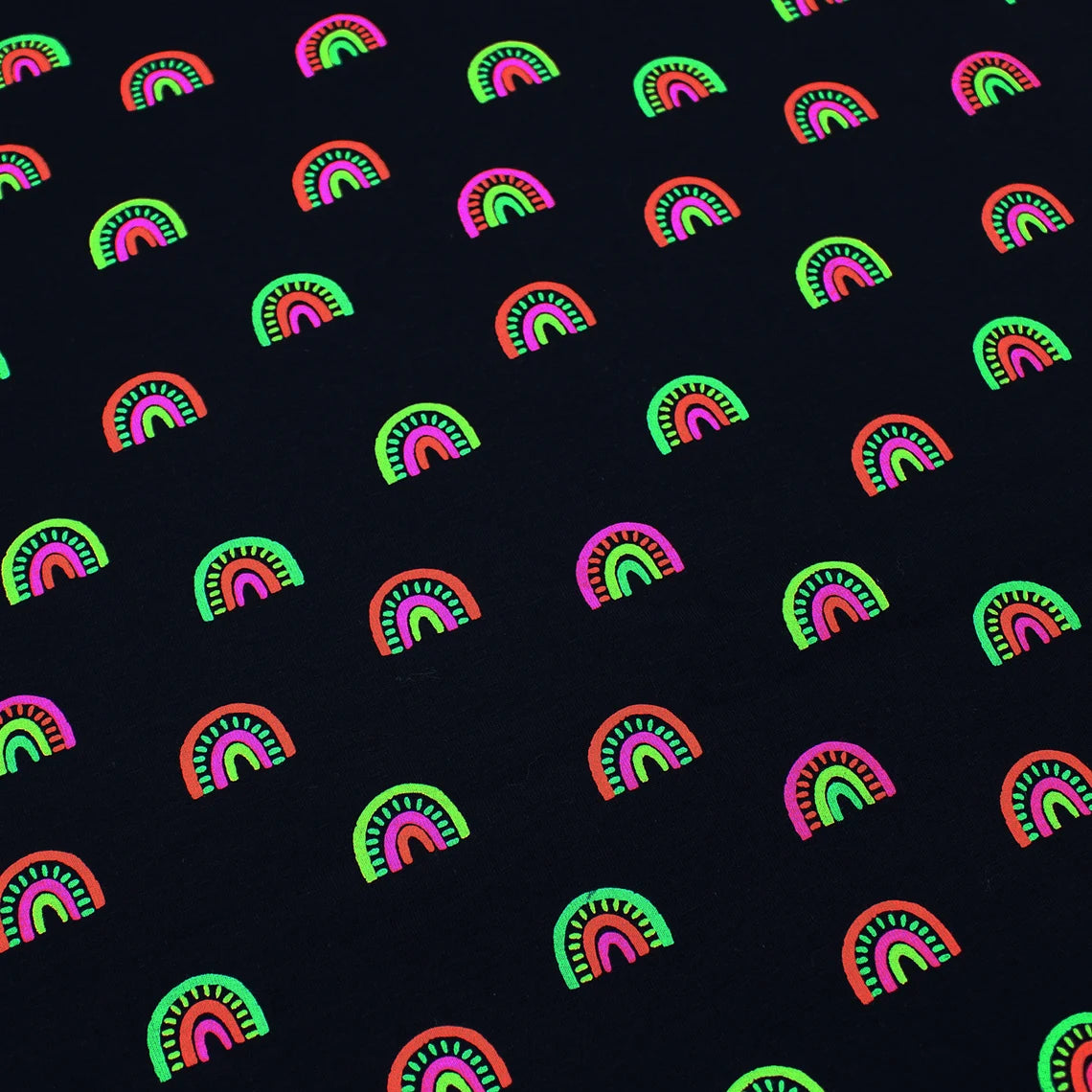 Rainbow - Neon - Black base cloth - GOTS Certified Organic Cotton Jersey Knit
