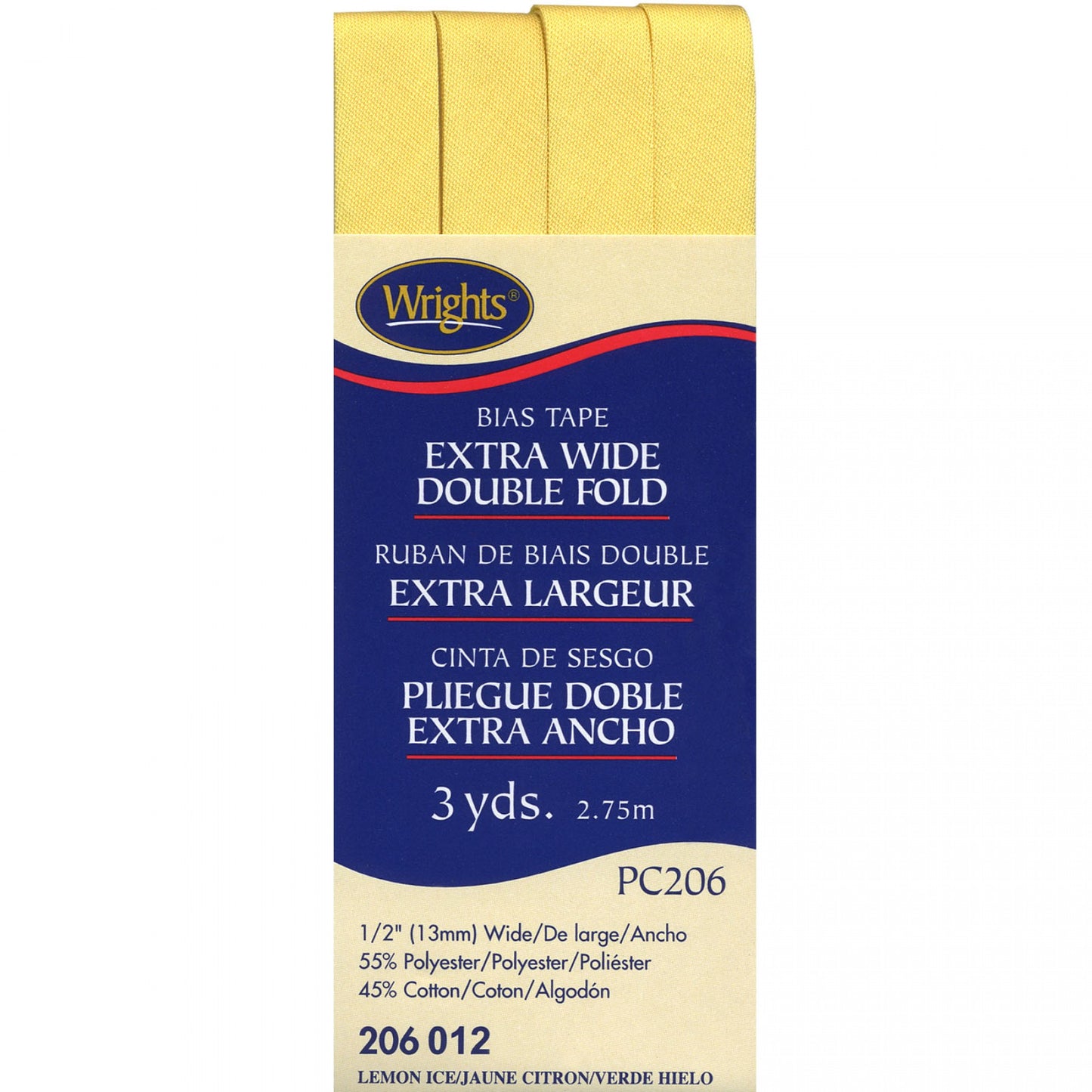Wrights Bias Tape Extra Wide Double Fold 13mm x 2.75M Lemon Yellow #012