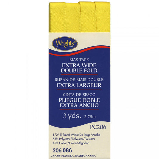 Wrights Bias Tape Extra Wide Double Fold 13mm x 2.75M Canary Yellow #086