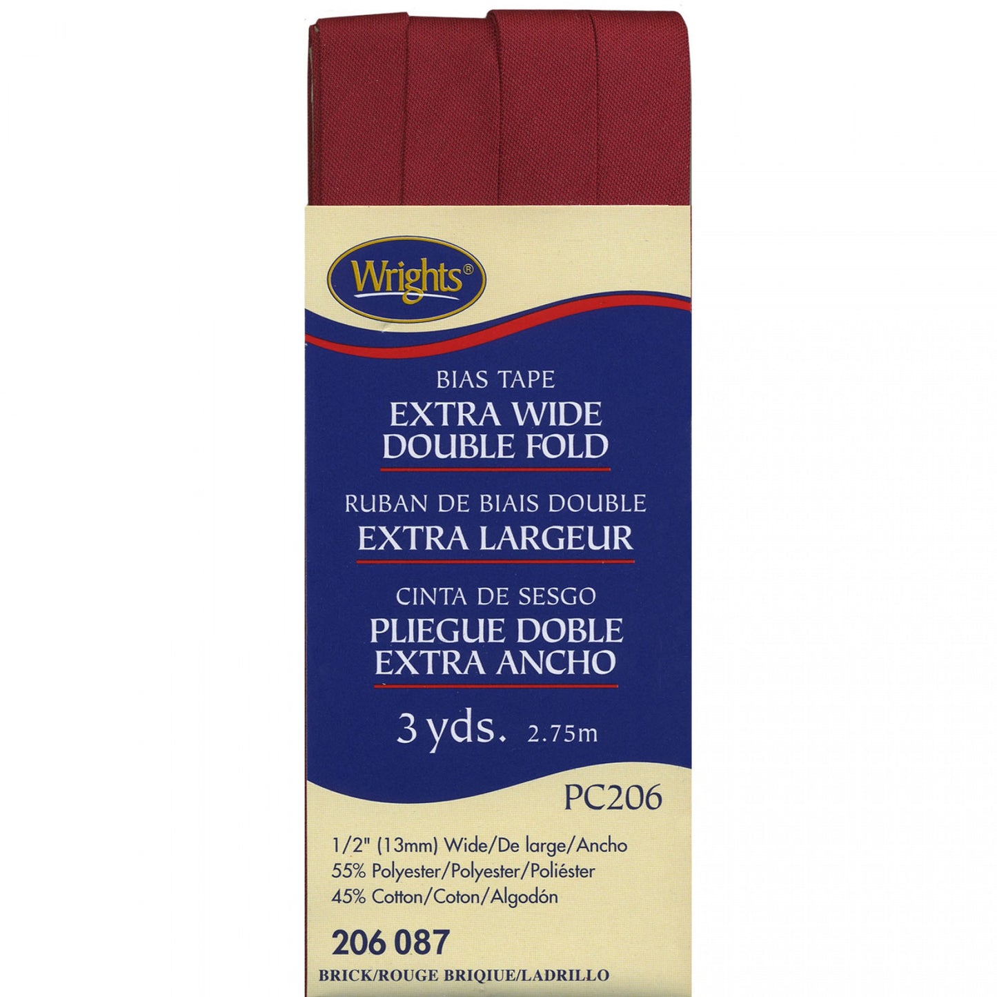 Extra Wide Double Fold Bias Tape 1/2" x 3 yds, Brick, 13mm, Brick Red #087