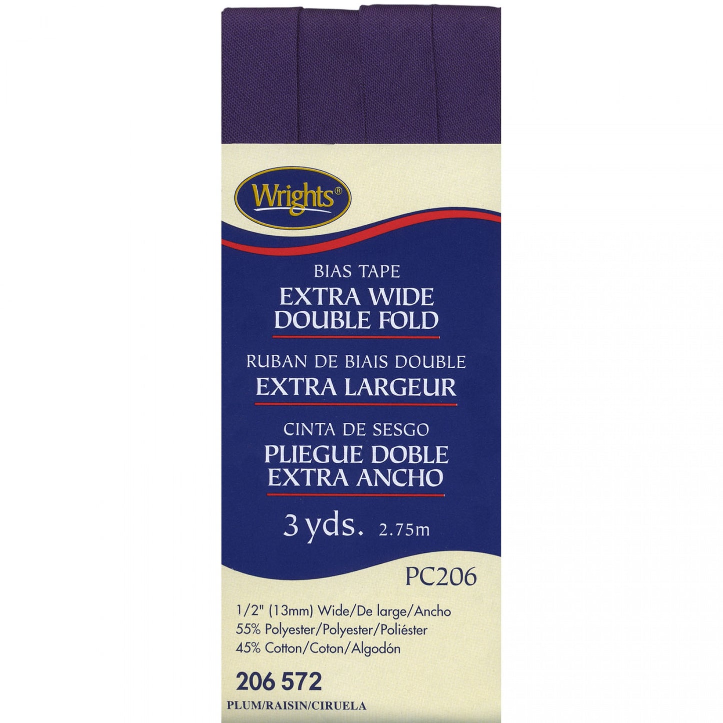 Wrights Bias Tape Extra Wide Double Fold 13mm x 2.75M Plum Purple 1/2 inch
