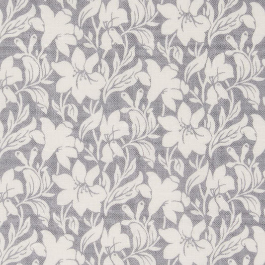10" Remnant - Day Lily Lasenby Quilting Cotton Fabric - Grey