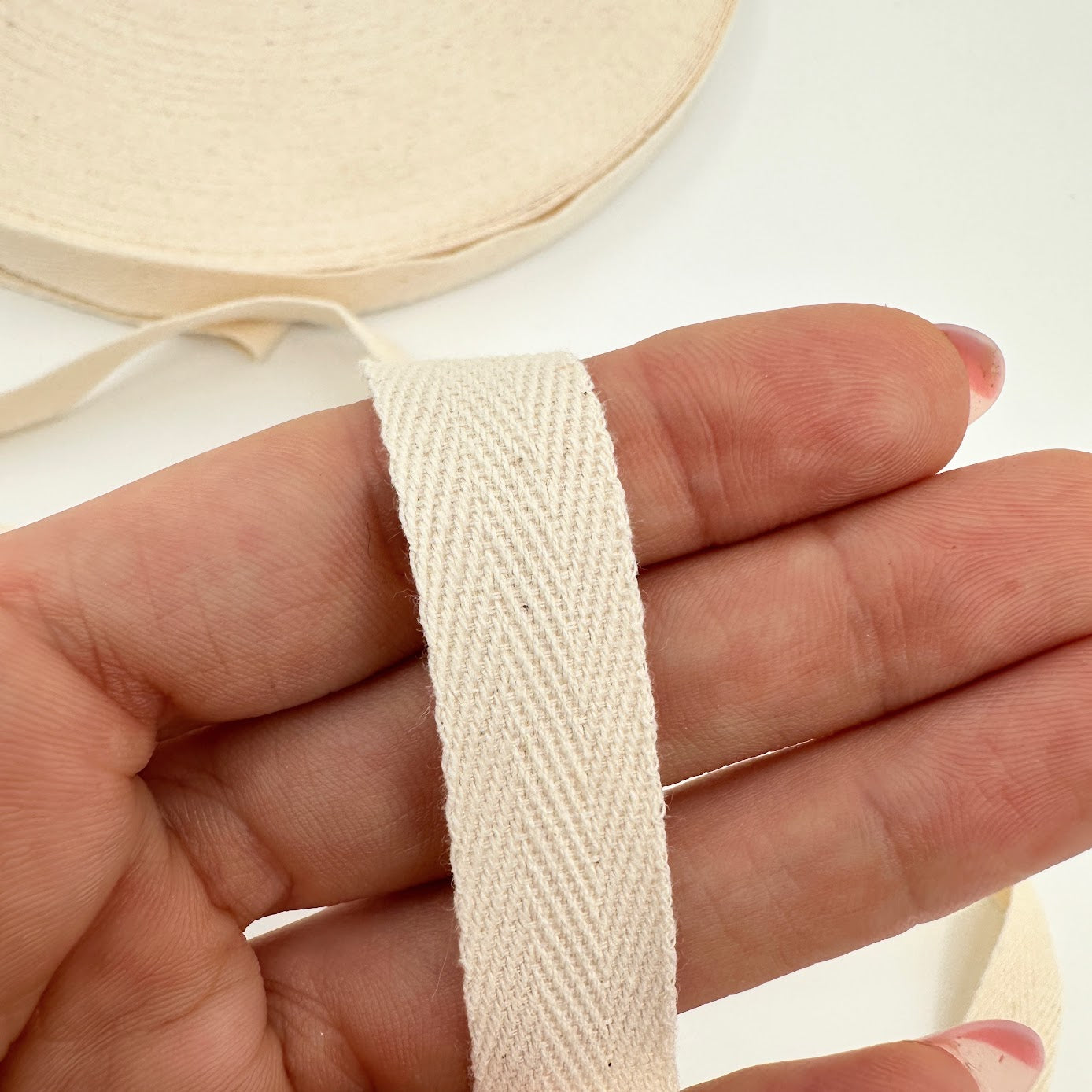 13mm Herringbone Twill Tape 100% Cotton - Natural - By the Yard