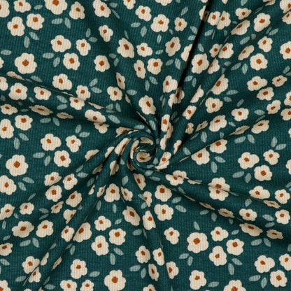 Ditsy Flowers - Green - Rib Jersey Knit